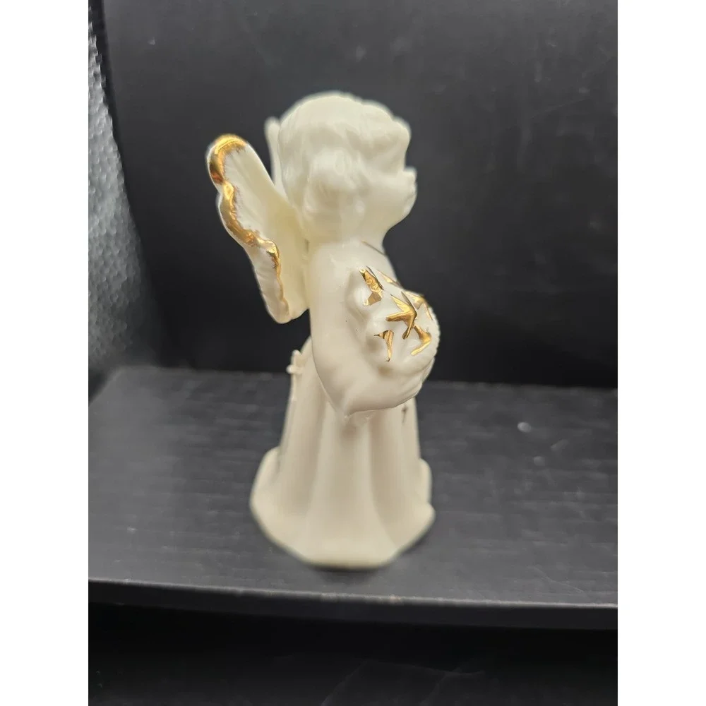 Vintage Ceramic Porcelain Angel holding Stars Gold Trimmed Bell ~ 4.0